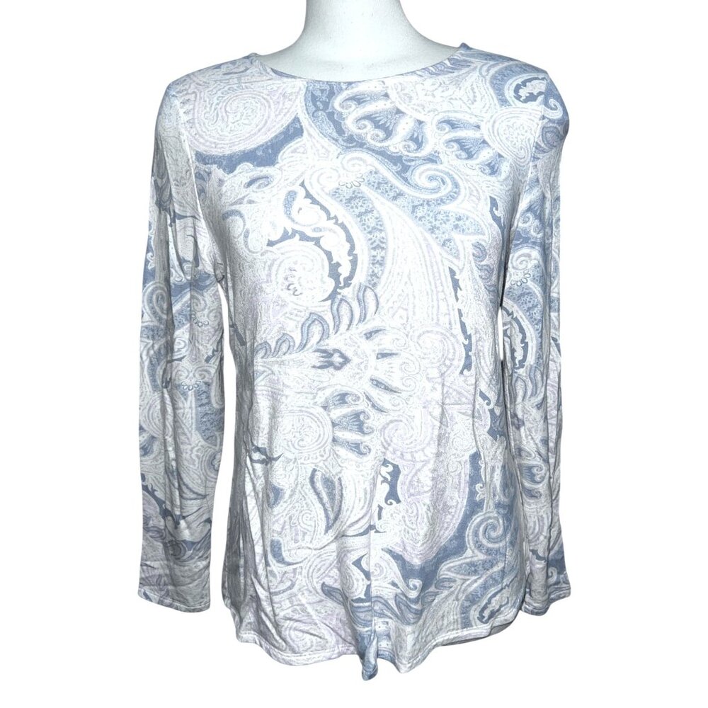 Chicos Size Medium (1) Long Sleeve Paisley Print Top Lightweight Stretchy Fabric